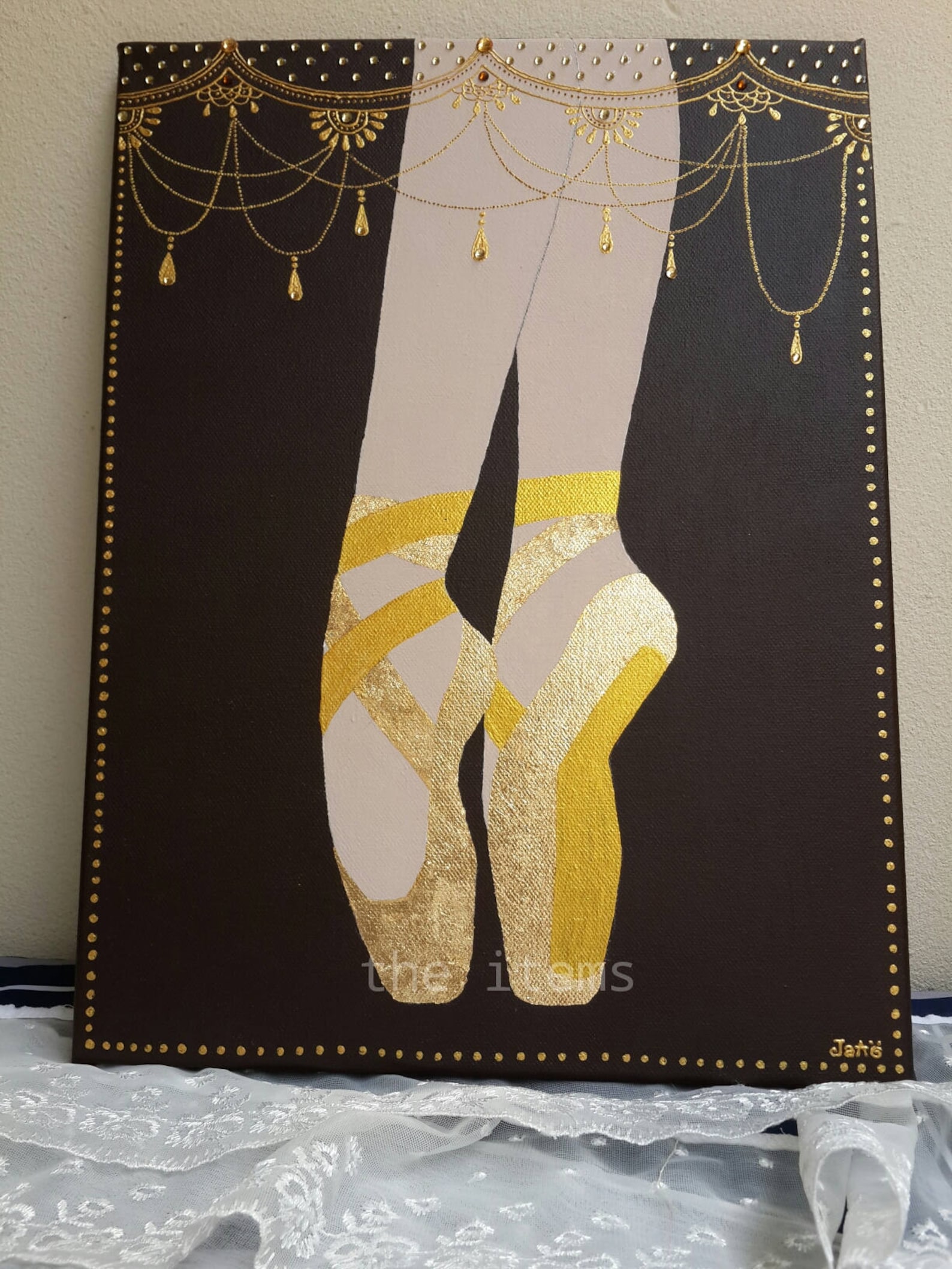 ballet dance original acrylic gold plate mix media painting by jaao