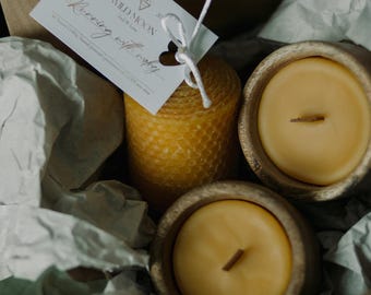Beeswax candle gift set | perfect organic gift | candle gift set | wooden wick | beeswax candles | Easter gift |