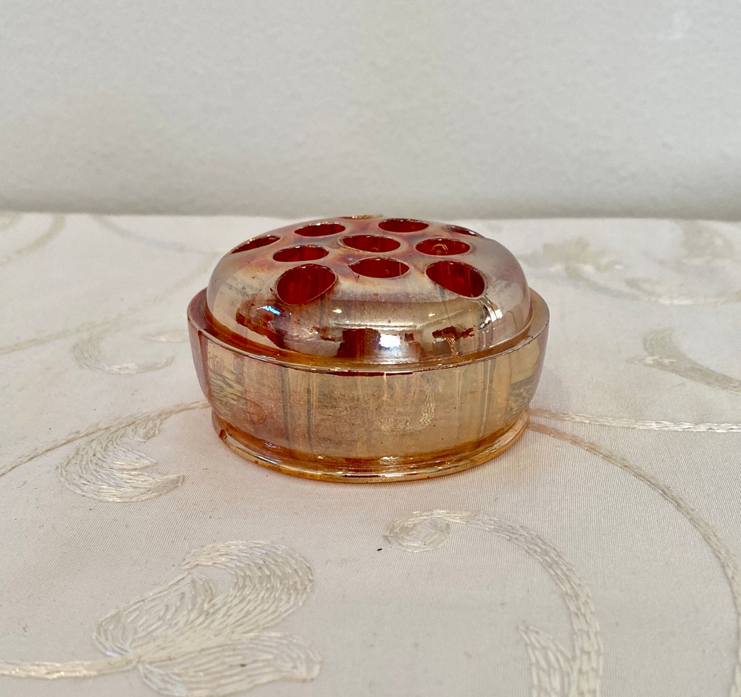 Iridescent Marigold Carnival Glass Flower Frog Form the 50s or Etsy