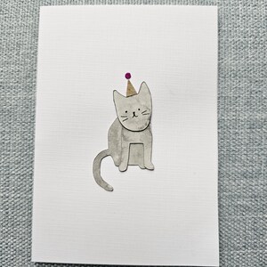 Birthday Cat handmade greeting card with original watercolour painting