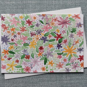 Printed Greeting Card from original watercolour painting - flower field