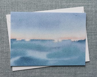 Pastel-coloured seascape - printed watercolour greeting card, blank inside