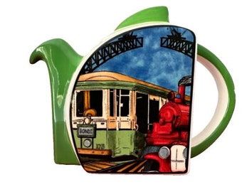 Sydney of Yesteryear Harbour Bridge steam train tram collectible teapot