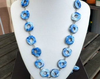 Sea Foam Necklace/Meerschaum Necklace/Polymer Clay Necklace/Polymer Clay Blue/Polymer Clay Jewelry