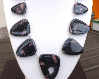 Black Almond Necklace speckled with Rose Iridescent/Pink and Black Necklace/Iridescent Necklace/Iridescent Pink Necklace/Polymer Clay Necklace