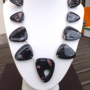 Black Almond Necklace speckled with Rose Iridescent/Pink and Black Necklace/Iridescent Necklace/Iridescent Pink Necklace/Polymer Clay Necklace