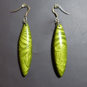 Green Feather Earrings with Relief Effect Polymer Clay