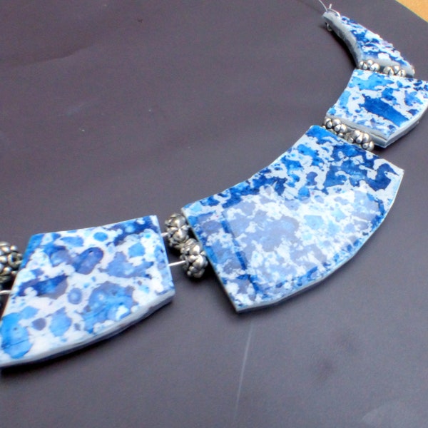 Ras-de-cou Rêve Bleu/collier tacheté bleu/jewelry Blue/Blue Necklace/polymerclay Jewelry Blue/Bijou pâte polymère/collier pâte polymère bleu