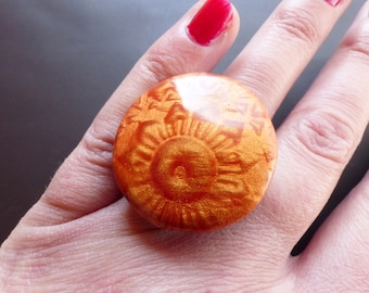 Rust Sun Ring/Sunshine Ring/Orange Ring/Pumpkin Ring/Polymer Clay/Polymer Clay/Fimo/Mica Shift