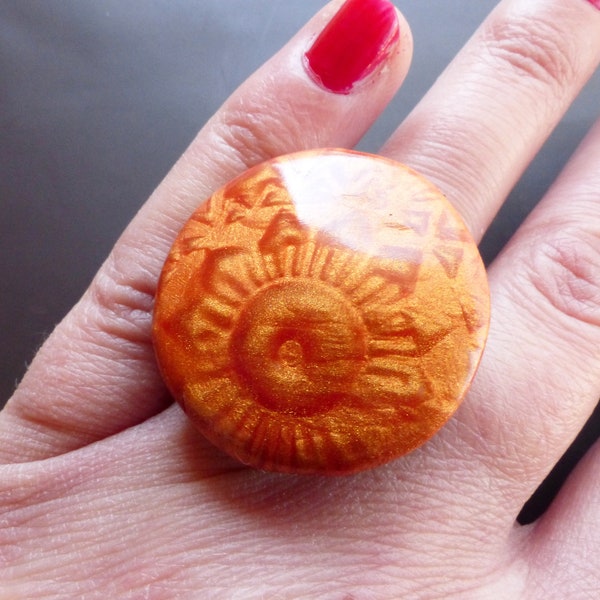 Bague Soleil Rouille/Bague Soleil/Sunshine Ring/bague orange/Bague citrouille/pumpkin ring/polymer clay/pâte polymère/fimo/mica shift