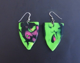 Neon Light Earrings/Nightclub Earrings/Fluorescent Jewelry/Green Jewelry/Pink Jewelry/Polymer Clay Jewelry