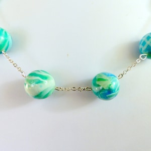 Green and Marbled Pearl Necklace/Polymer Clay Pearl Necklace/Green Pearl/Green Pearl Necklace/Marbled Pearl Jewel/Marbled Pearl Necklace