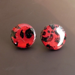 Black and Red Spotted Red Ear Chips/black and red ear chip/polymer clay ear chip/polymer clay ear chip/ear chip/polymer