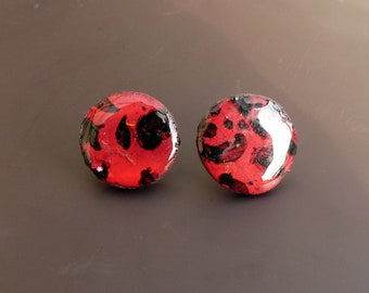 Black and Red Spotted Red Ear Chips/black and red ear chip/polymer clay ear chip/polymer clay ear chip/ear chip/polymer