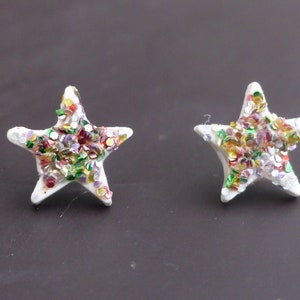 Star ear chips for little girls/Ear chip for children/glitter stud earrings/polymer clay