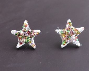 Star ear chips for little girls/Ear chip for children/glitter stud earrings/polymer clay