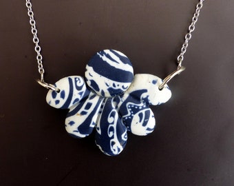 Blue Half Flower Pendant/Flower Blue Necklace/Blue Pendant/Polymer Clay Pendant/Polymer Clay Necklace/Personalized Jewelry/Gift