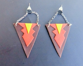 Aztec Earrings/Aztec Earring/Aztec Earrings/Geometric Earrings/Aztec Jewelry/Triangular Shape/Polymer Clay/Polymer