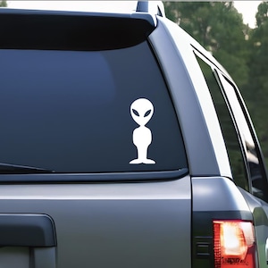 Vinyl autostickers ufo's en aliens.  Premium weerbestendige stickers, waterflessen, laptops, spiegels en raamstickers voor buiten of binnen.