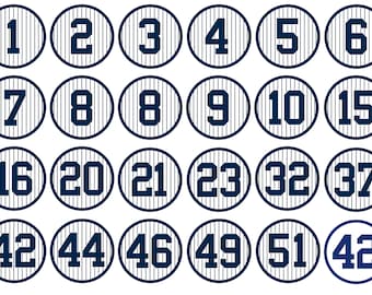 New York Yankee Retired Numbers, Premium Vinyl Wasserdichte Aufkleber