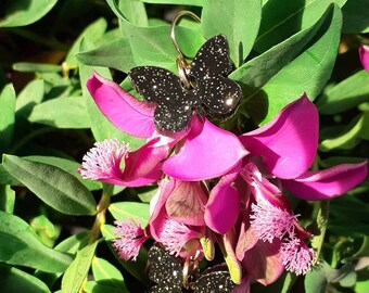 Schmetterlingsohrringe aus Harz - schwarz und gold