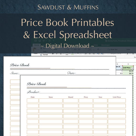 printable editable price book home management price etsy grocery price book spreadsheet