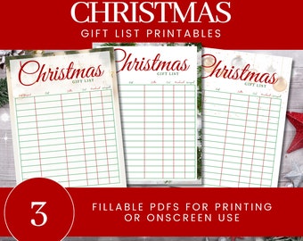 Printable / Editable / Fillable Christmas Gift List - Holiday Ornament Patterns