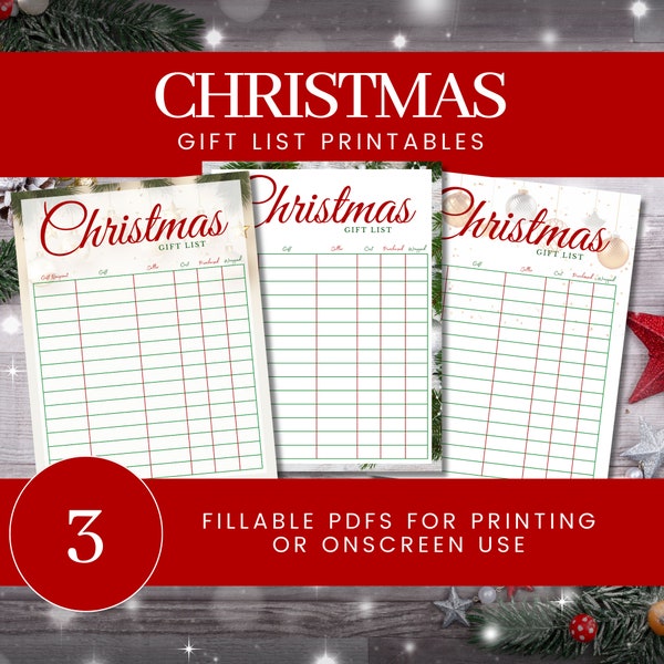 Printable / Editable / Fillable Christmas Gift List - Holiday Ornament Patterns