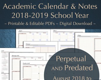 Printable Editable Academic Calendar/ Teacher Planner/ Daily Weekly Monthly Perpetual Calendar/ PDF / Daily Agenda / School Calendar