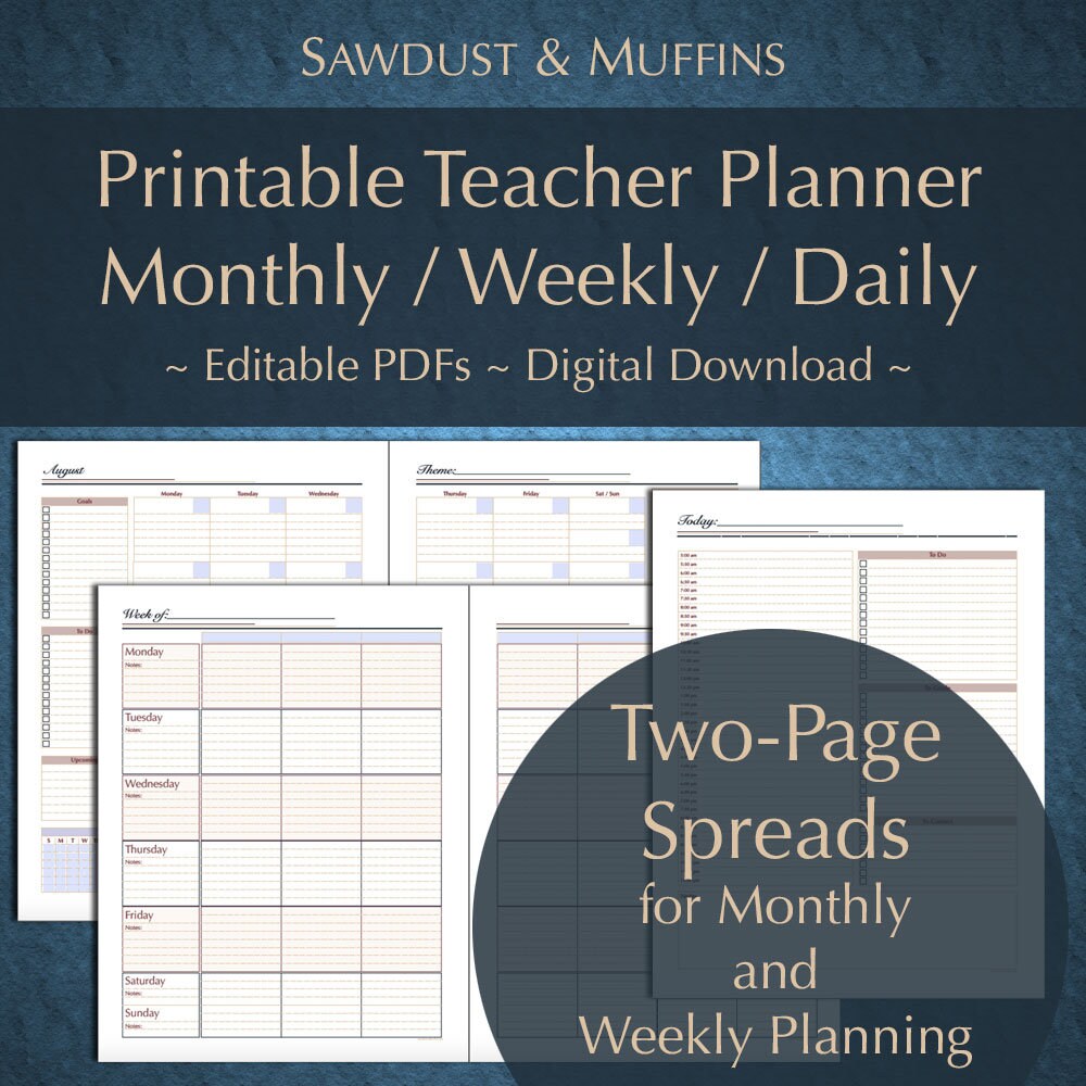 Printable Editable Teacher Planner/ Daily Weekly Monthly Perpetual Calendar/ Lesson Planner ...