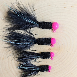 bass fishing leech hooks Hot Pink Egg Sucking Leech Crappie/Bass jig #158 5 per pack 4 sizes 2 hook  styles available 2 tail options available