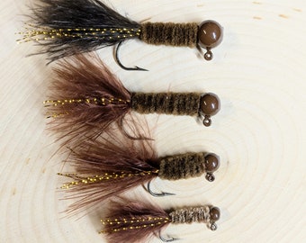 Brown Crappie/Bass jig  #103 5 per pack 4 sizes 2 hook styles available 2 tail options