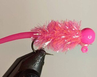 Hot Pink Squirmy Worm Crappie/Bass Jig  #214 5 per pack 2 sizes 2 hook styles available