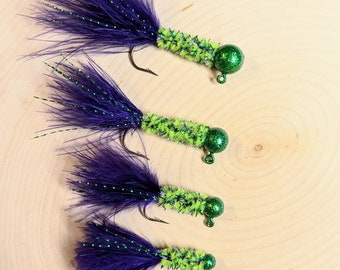 Disco Green Crappie/Bass #11  jig 5 per pack 4 sizes 2 hook styles available 2 tail options available