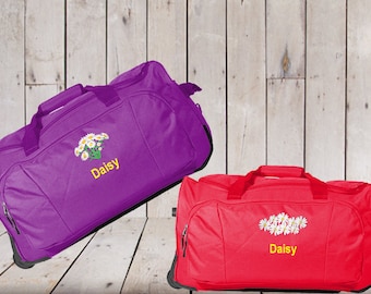 Kids Rolling Duffel Personalized with Flower Embroidery