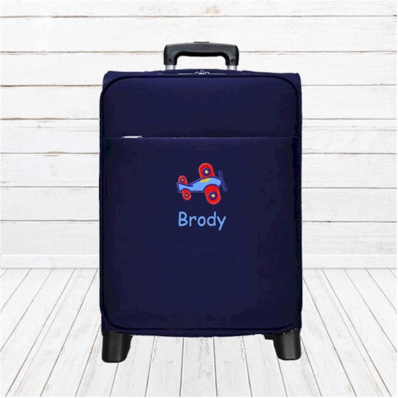 Kids Rolling Carry-on Luggage Personalized with Airplane Embroidery image 1