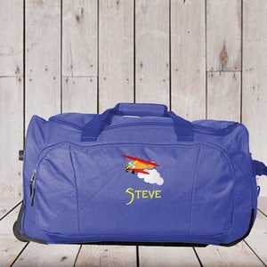 Kids Rolling Duffel Personalized with Airplane Embroidery