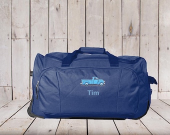 Kids Rolling Duffel Personalized with Car Embroidery