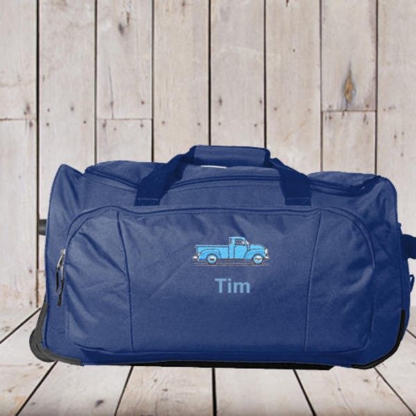 Kids Rolling Duffel Personalized with Car Embroidery