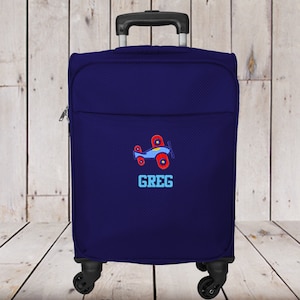 Kinder Spinner Handgepäck Personalisiert mit Flugzeug Stickerei