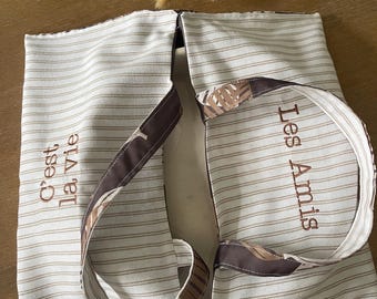 Pie carrier, linen, beige and brown, friends