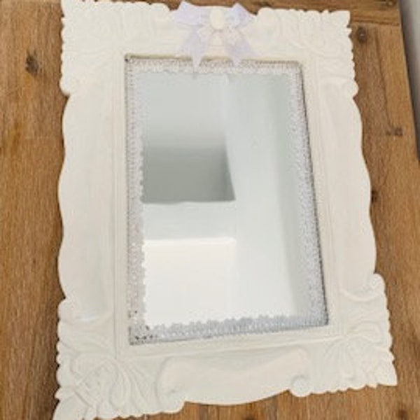 miroir blanc ,shabby, camée