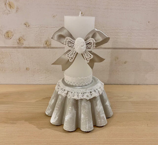 Bougeoir Shabby Chic, Ancien Moule, Camée, Taupe