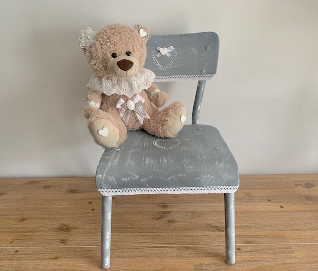 Ancienne Chaise Enfant , Grise et Blanche