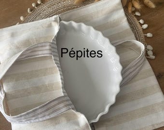 pie carrier, linen, beige and white, reversible