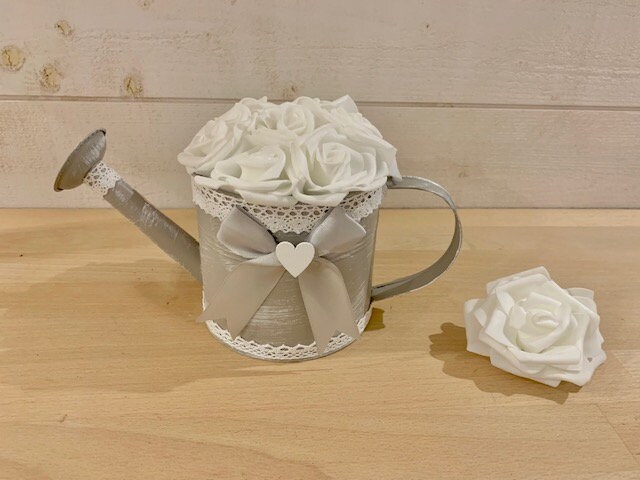 Petit Arrosoir Taupe et Blanc Ses Roses