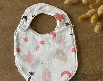 baby bib, stars, pink and white