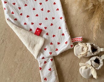 Fox soft toy, fox, little hearts, cotton gauze