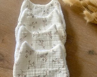 Set of 4 cat wipes, cotton gauze, floral pattern