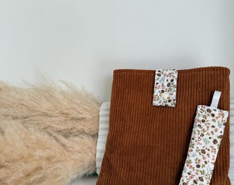 Book cover, velvet, large format, terracotta, bookmark